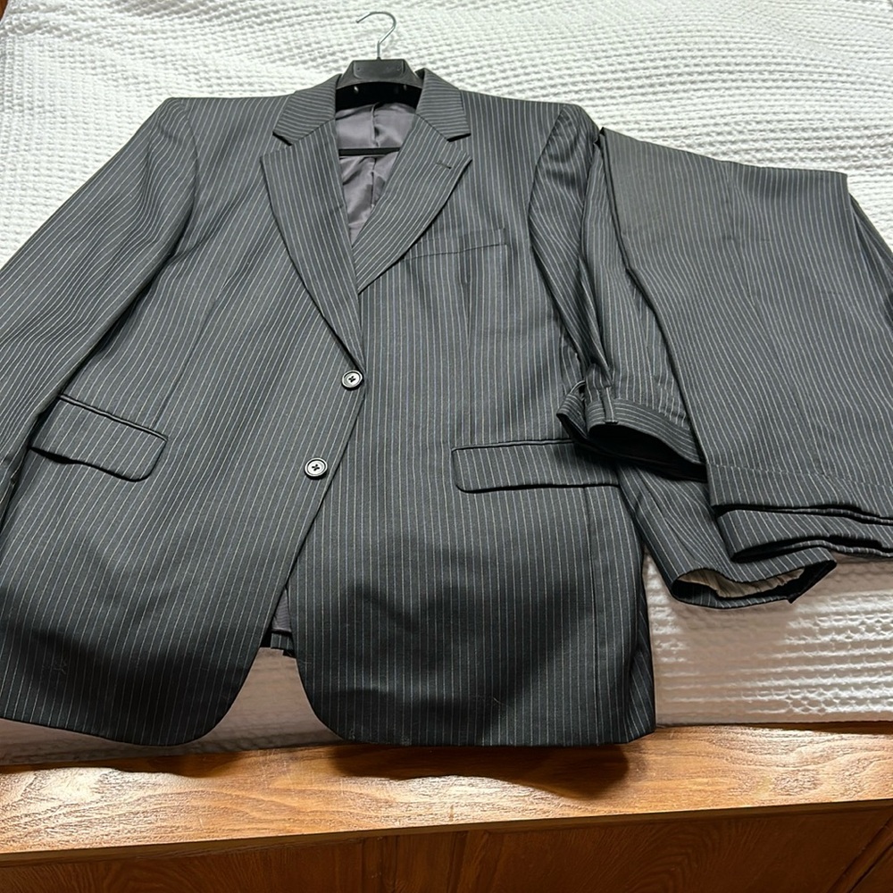 Joseph A Banks Signature blue pinstripe suit with cuffed pants